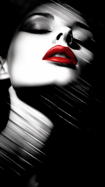 Arafed image of a woman with red lips and a black hat generative ai