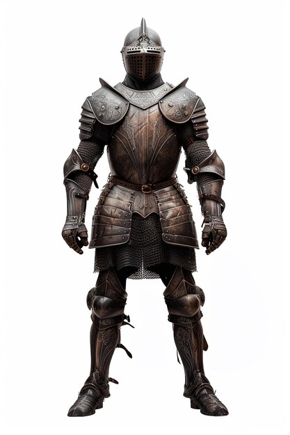 Photo arafed knight in full armor standing on a white background generative ai