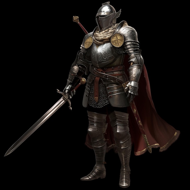 arafed knight in full armor with a sword and shield generative ai