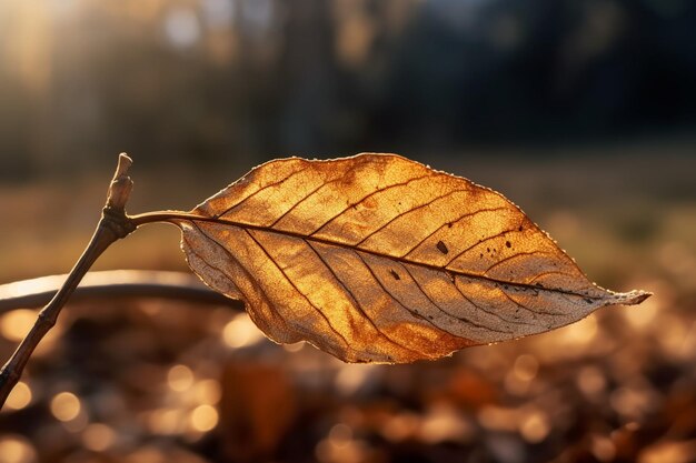 Arafed leaf on a twig in the sun on a sunny day generative ai