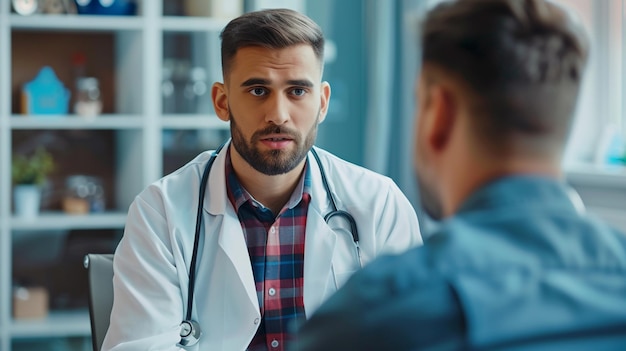 Photo arafed male doctor talking to a patient in a hospital generative ai