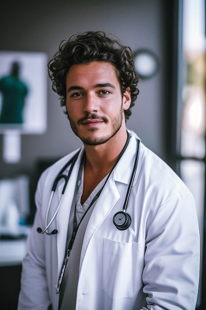 Arafed male doctor in white coat and stethoscope standing in office