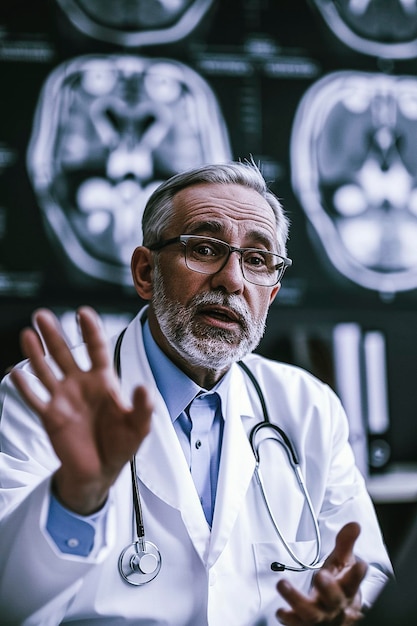 Arafed male doctor in white coat talking to a patient