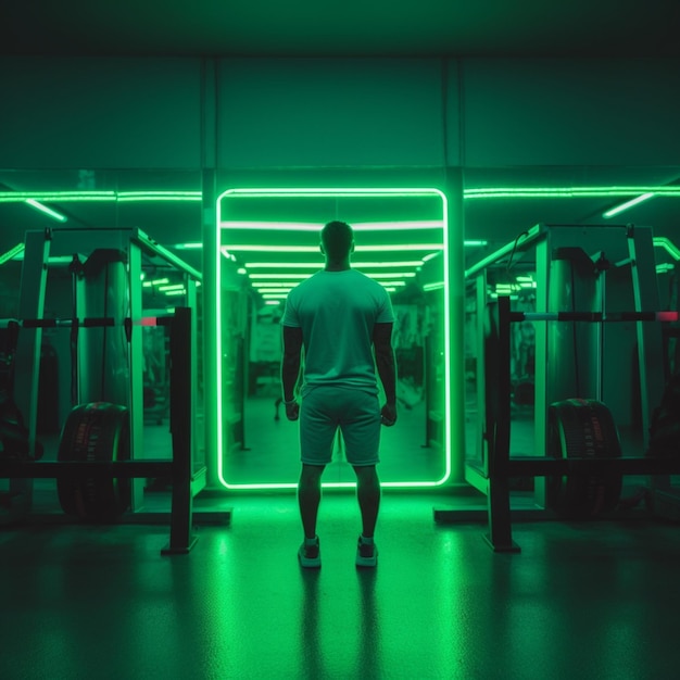 Arafed man in a gym with a neon green light generative ai