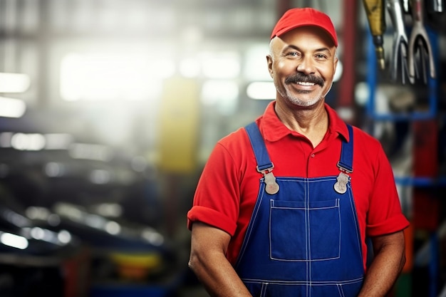 arafed man in red shirt and blue ove ai photo midjourney