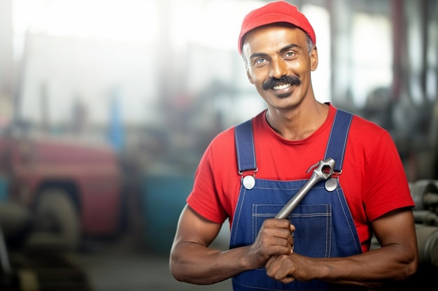 arafed man in red shirt and blue ove ai photo midjourney