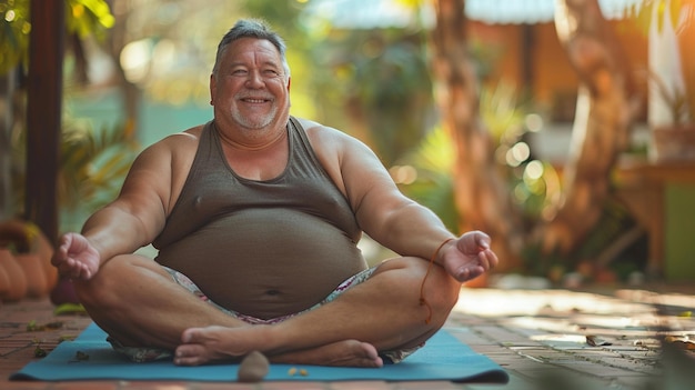 arafed man sitting on a yoga mat in a yoga pose generative ai