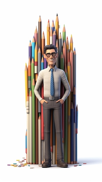 Arafed man standing in front of a pile of colored pencils generative ai