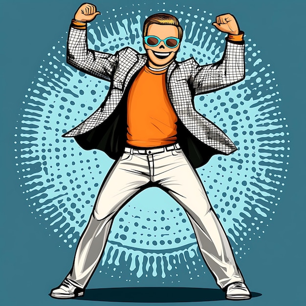 Photo arafed man in a suit and sunglasses is dancing with his hands up