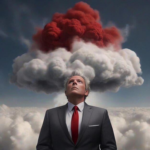 arafed man in a suit with a red tie and a cloud of smoke best of behance insanity of the mind