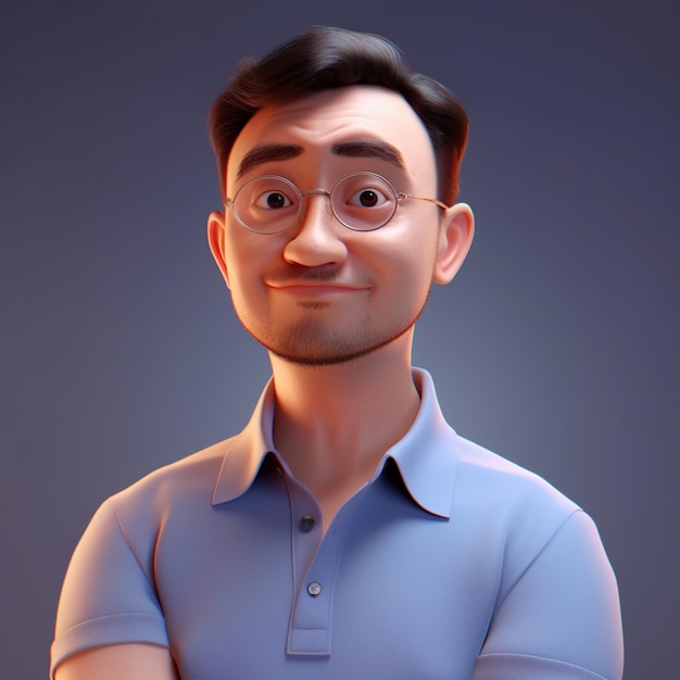 arafed man with glasses and a blue shirt posing for a picture generative ai