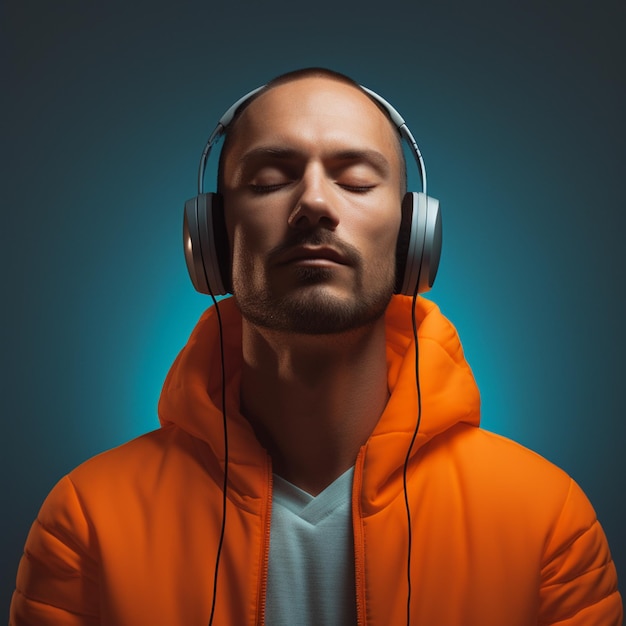 arafed man with headphones on his head and eyes closed generative ai