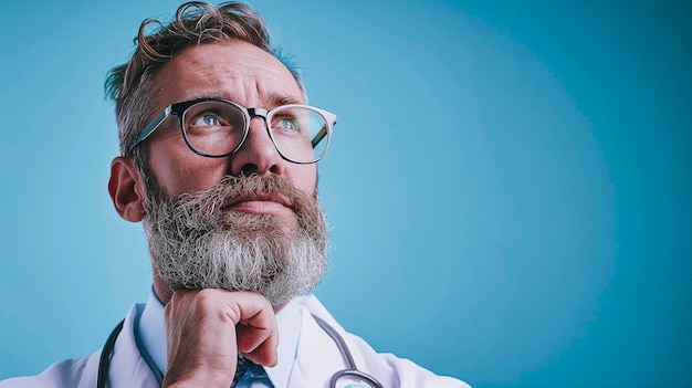 Arafed man with a stethoscope and glasses looking up