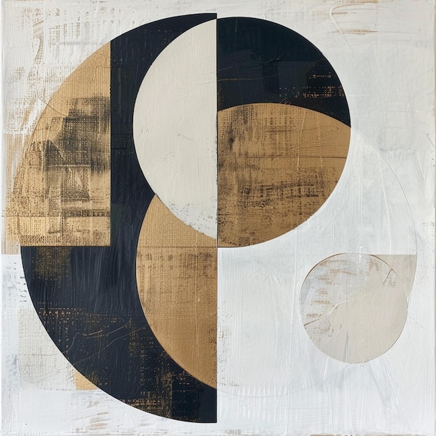 arafed painting of a black and white circle with a gold circle generative ai