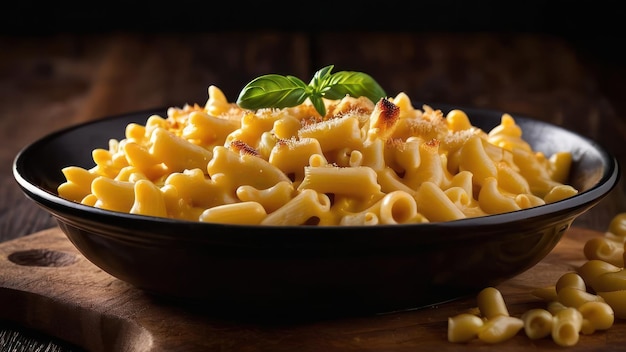 arafed pasta in a bowl with a sprig of basil on top