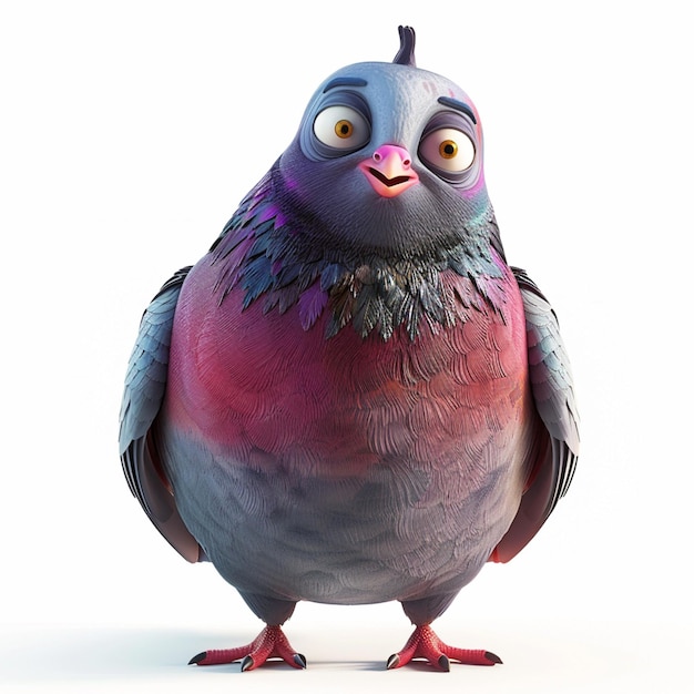 arafed pigeon with a pink beak and blue wings generative ai