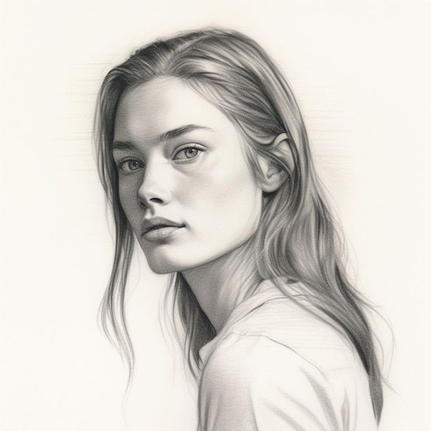 arafed portrait of a woman with long hair and a white shirt generative ai