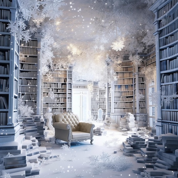 Arafed room with a chair and a lot of books generative ai