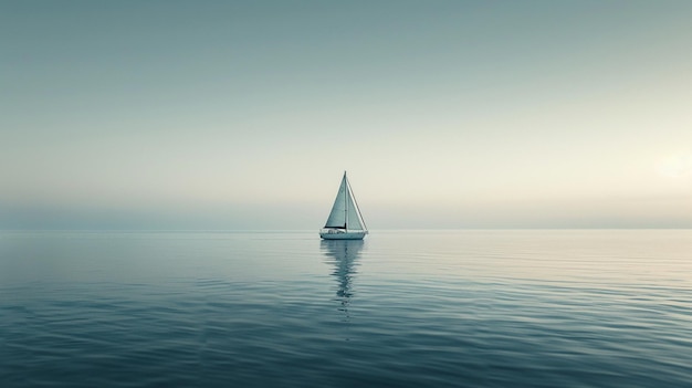 arafed sailboat in the middle of the ocean with a sun in the background generative ai