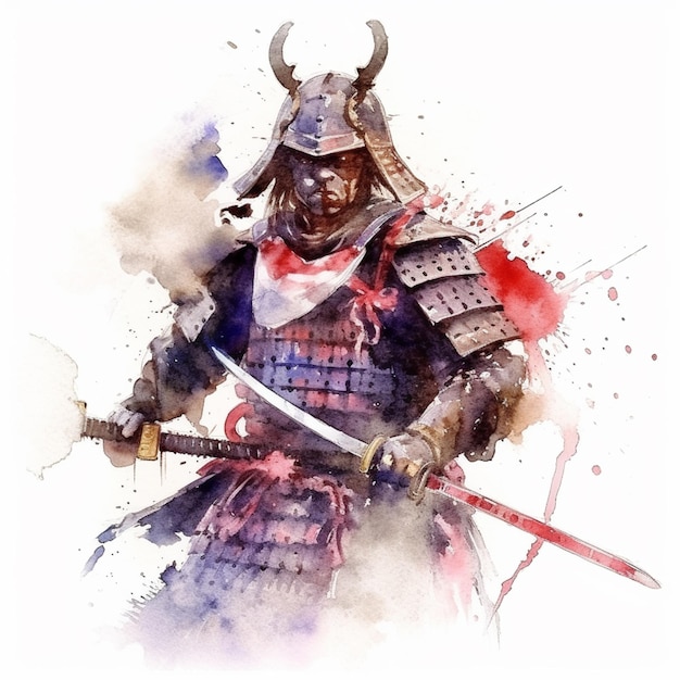 Arafed samurai with a sword and a helmet on a white background generative ai