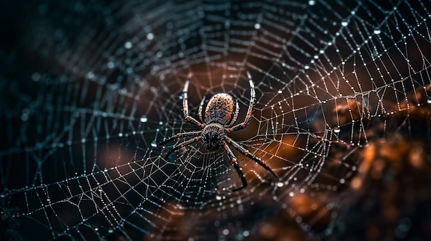 Arafed spider in a web with water droplets on it generative ai