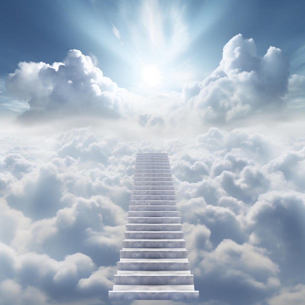 arafed stairway leading to a bright sky with clouds generative ai