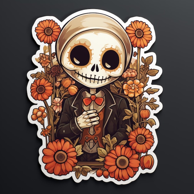 arafed sticker of a skeleton with a bow tie and a tuxedo generative ai