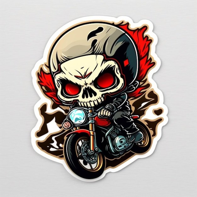 arafed sticker of a skull riding a motorcycle with flames generative ai