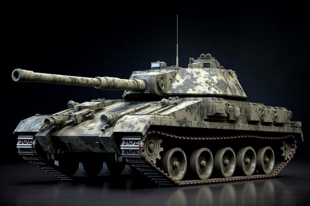 Arafed tank with camouflage on it on a black background generative ai