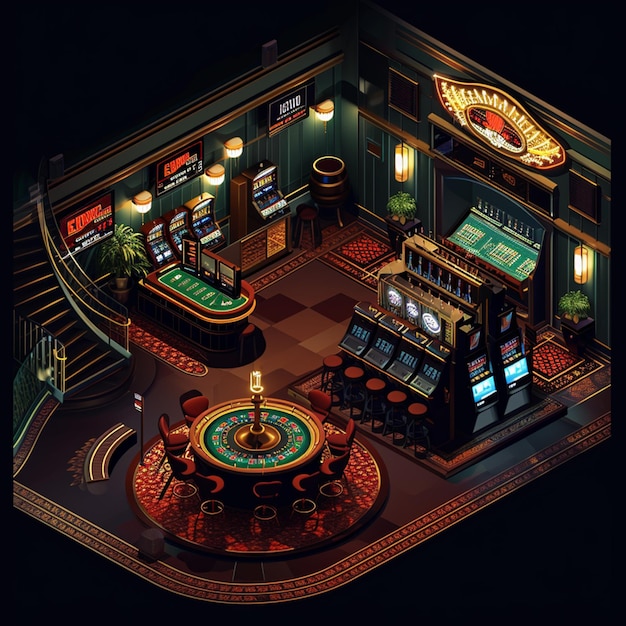 arafed view of a casino with a roule and a roule wheel generative ai