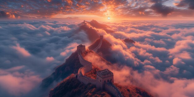 arafed view of a mountain with a castle in the clouds generative ai