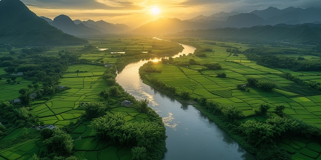 arafed view of a river running through a lush green valley generative ai