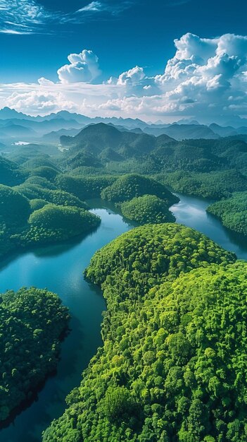 arafed view of a river surrounded by lush green trees generative ai