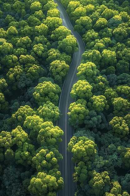 arafed view of a road surrounded by trees in the middle of the day generative ai