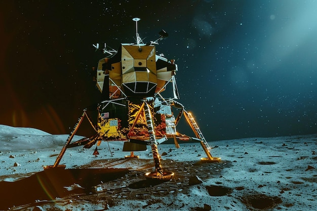 arafed view of a space station on the moon with a bright light generative ai