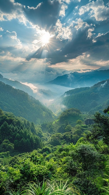 arafed view of a valley with a mountain range in the background generative ai