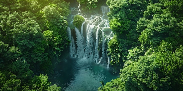 arafed view of a waterfall in the middle of a forest generative ai