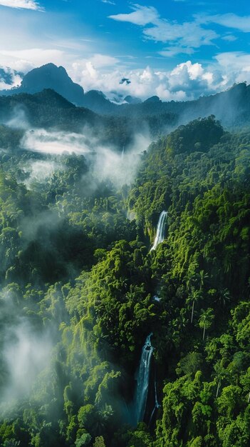 arafed view of a waterfall in the middle of a lush green forest generative ai