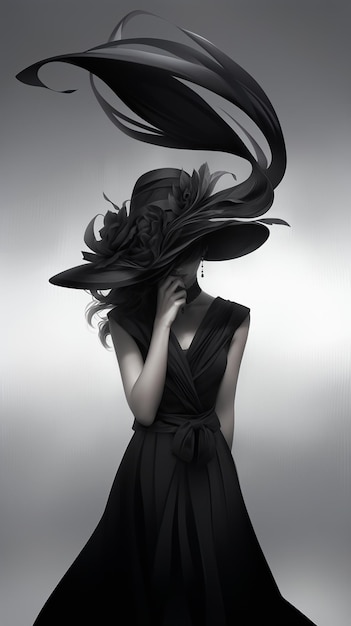 Arafed woman in a black dress and hat with long hair generative ai