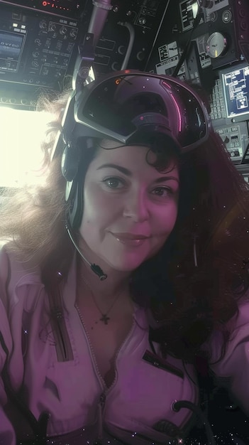 arafed woman in a cockpit with a helmet on generative ai