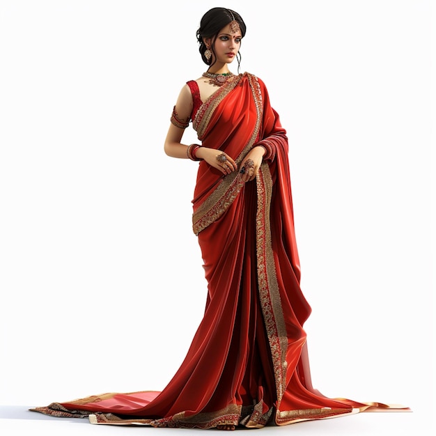 arafed woman in a red sari posing for a picture generative ai