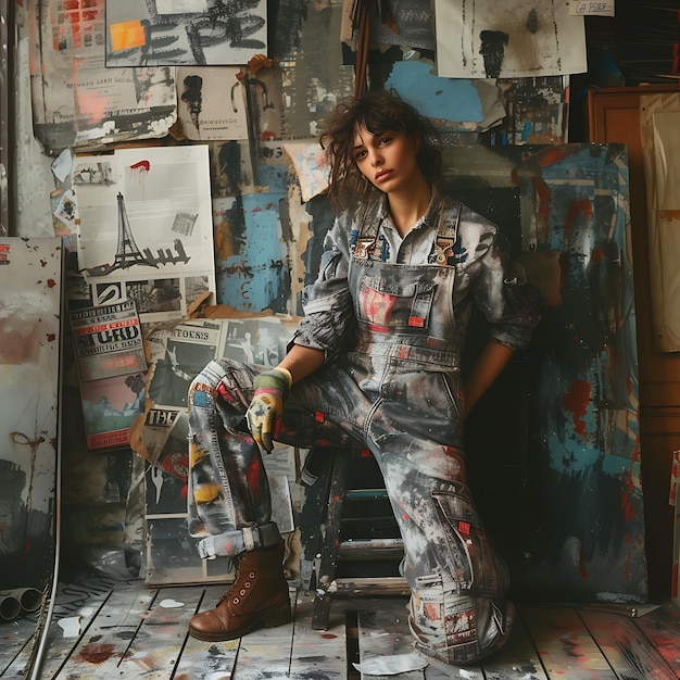 Photo arafed woman sitting on a chair in a messy room