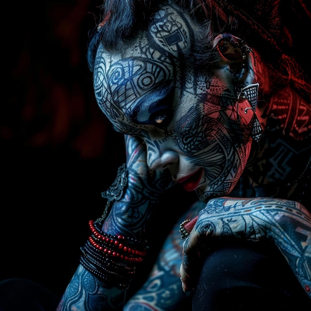 arafed woman with tattoos and piercings on her face generative ai