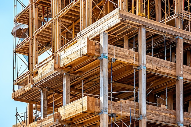 Arafed wooden structure with scaffolding and scaffolding on top