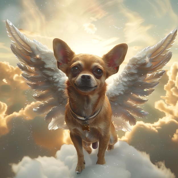 araffe dog with angel wings on a cloud in the sky generative ai