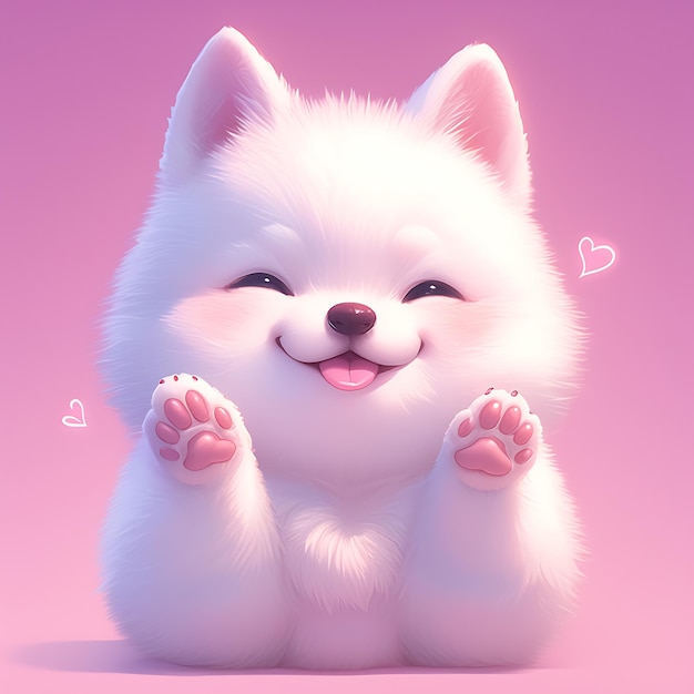 Photo araffe dog with paws up and smiling on a pink background