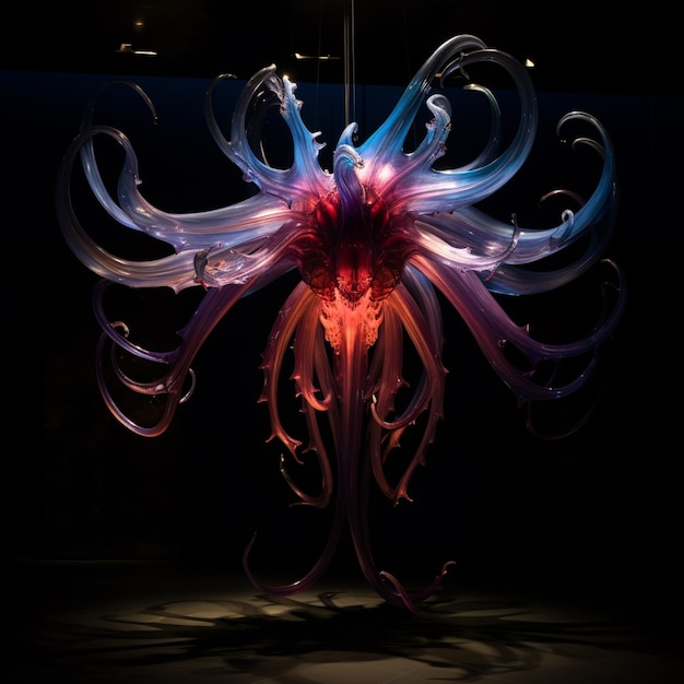 araffe glass sculpture of a flower with a red and blue center generative ai