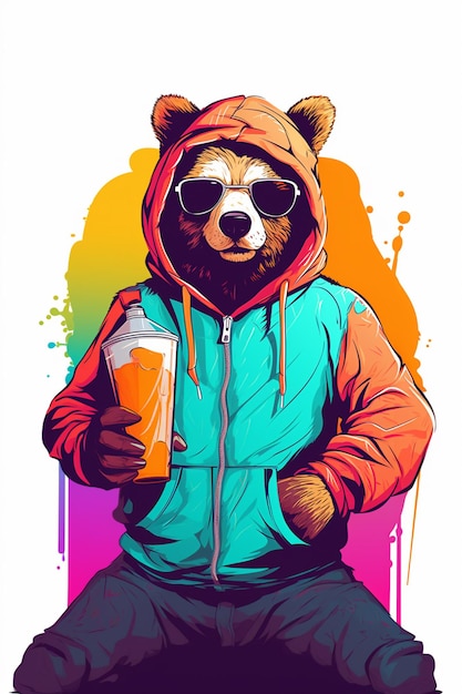 Araffe in a hoodie and sunglasses holding a beer generative ai