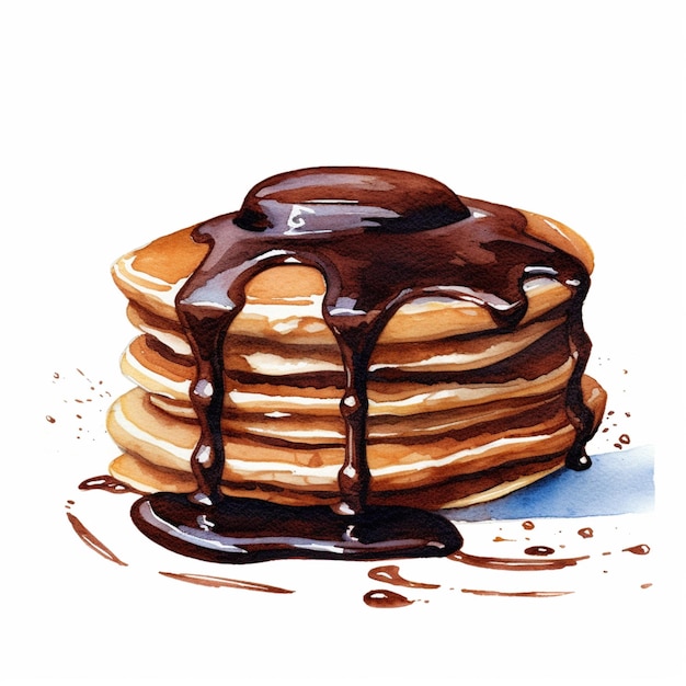 Araffe pancakes with chocolate syrup and syrup drizzle on top generative ai