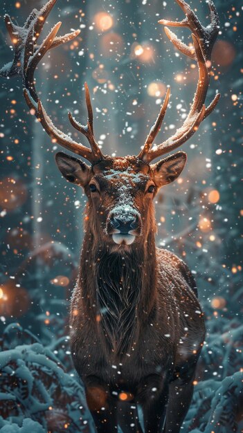 araffe standing in the snow with antlers on his head generative ai